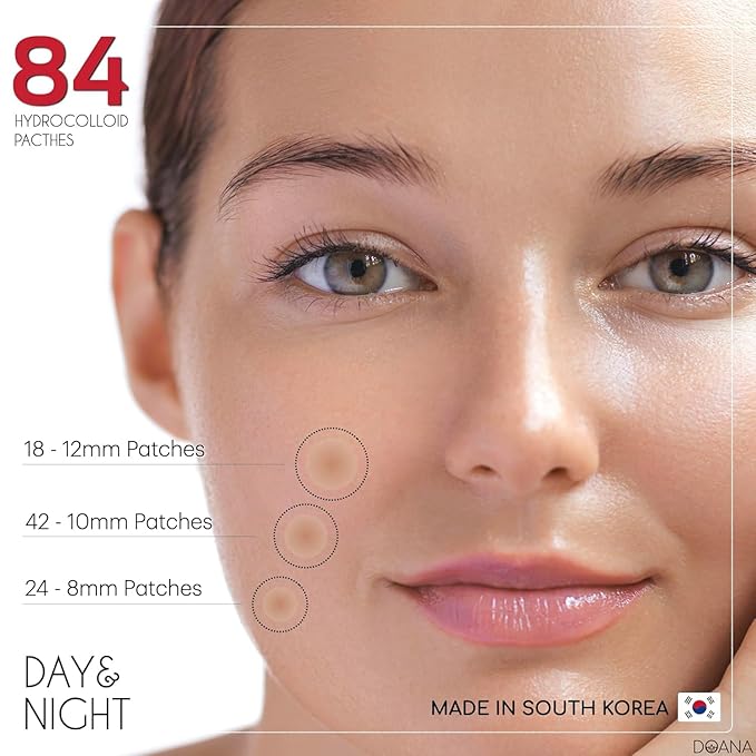 Korean Pimple Patches - 84 Count / Made in KOREA - Absorbing Hydrocolloid 3 Size Acne Patches for Blemishes. Zits Cover, Spot Stickers for Face and Body, Day and Night, Round Shape