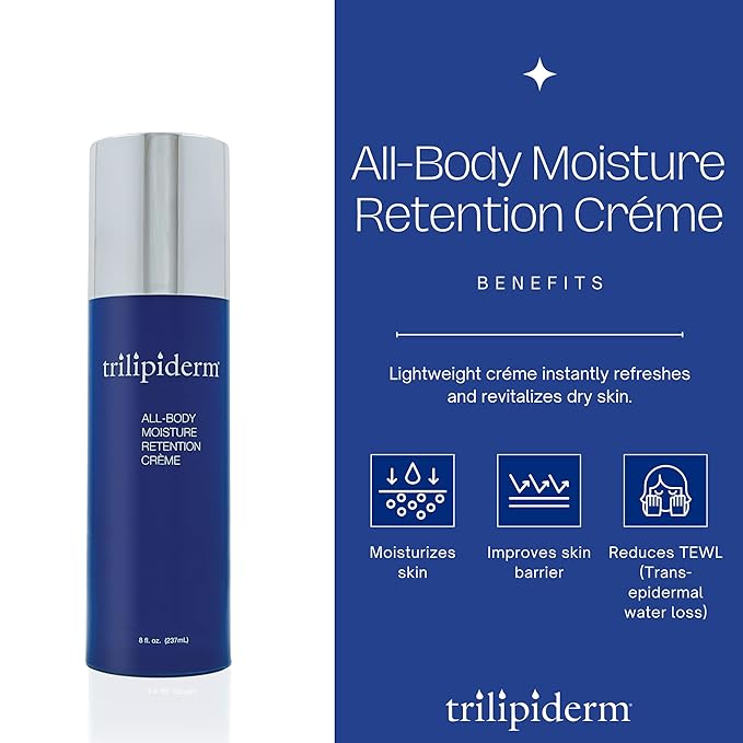 Trilipiderm All-Body Moisture Retention Crème – Plant-Based All-Day Lightweight Hydration for Body and Face, Meadowfoam, Lipid Replacement, 8 Ounce Airless Pump Bottle