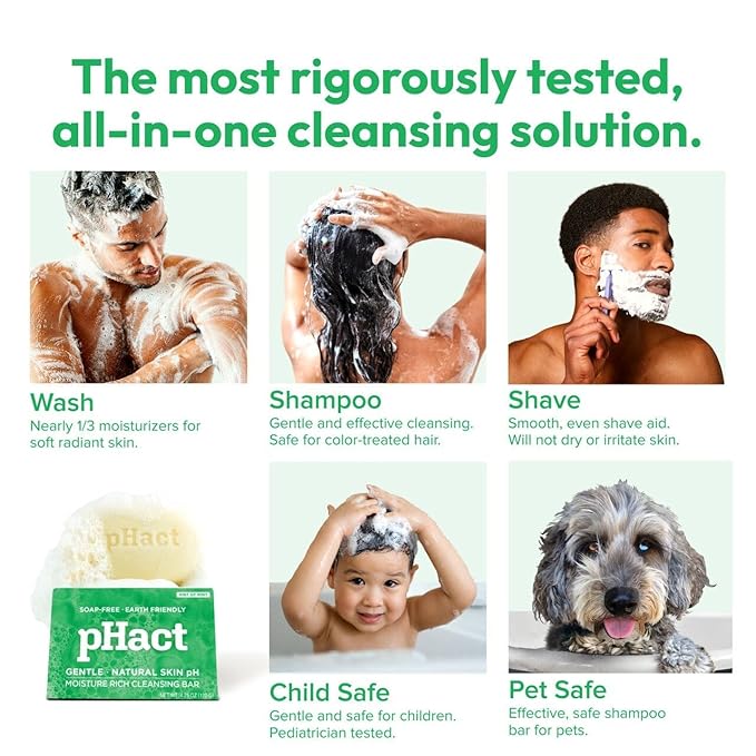 ANDREW LESSMAN pHact Moisture-Rich, Soap-Free Cleansing Bar Hint of Mint. Natural Skin pH. All Skin Types - Even Sensitive Skin. Hypoallergenic. Dermatologist Tested. 12 Pack 4.25 oz each