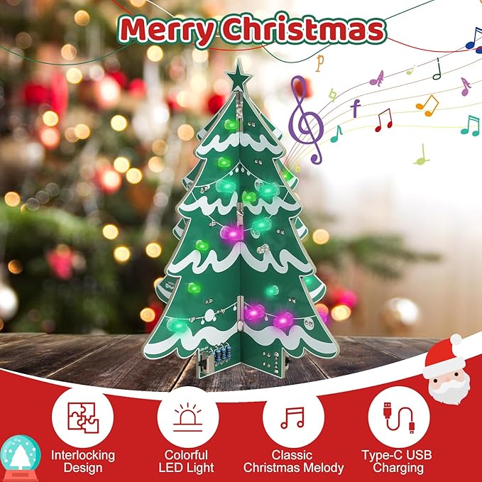 Christmas Tree DIY Soldering Kit – Electronics Xmas Tree Soldering Project with RGB LEDs & Music, Hands-On Christmas Soldering Practice Kit for Teens & Adults STEM Learning Holiday Decor & Gift
