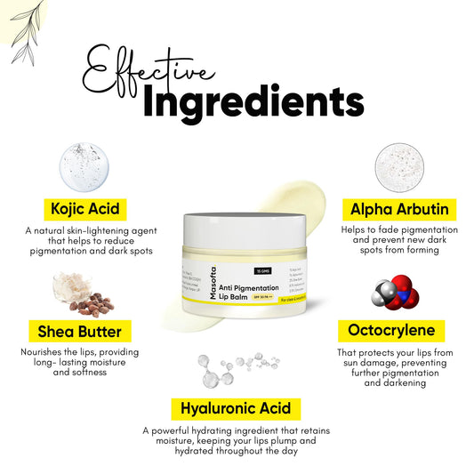 Masofta Shea Butter Lip Balm with Kojic Acid, Alpha Arbutin & Shea Butter for Smooth, Crack Free & Clear Lips, SPF 30 PA++, For Men & Women, 0.52 oz/15GMS