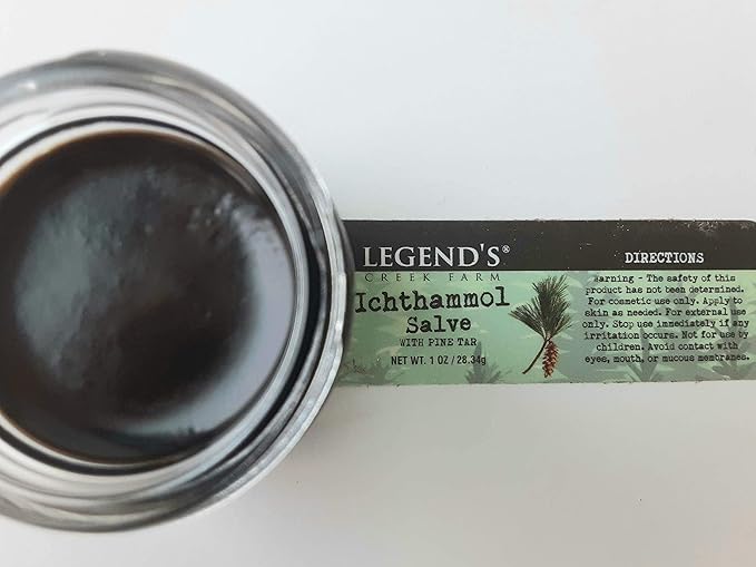 Legend's Creek Farm Herbal Salve - Healing Ointment with 20% Ichthammol Drawing Salve - Natural Balm for Stings, & Splinters - 1 oz - Handmade in USA (Ichthammol Pine Tar)