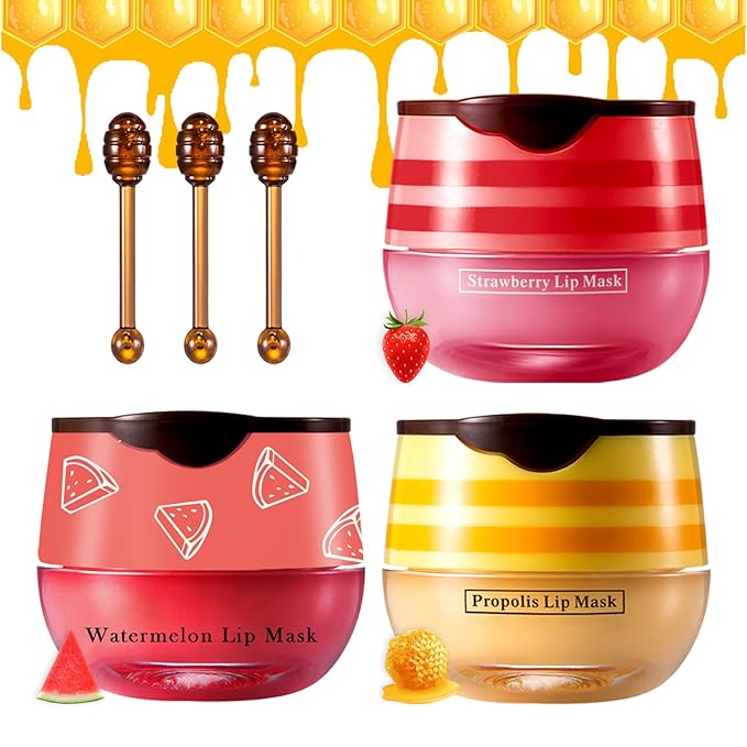 CAHIUYOA 3PCS Bee Lip Balm Honey Sleeping