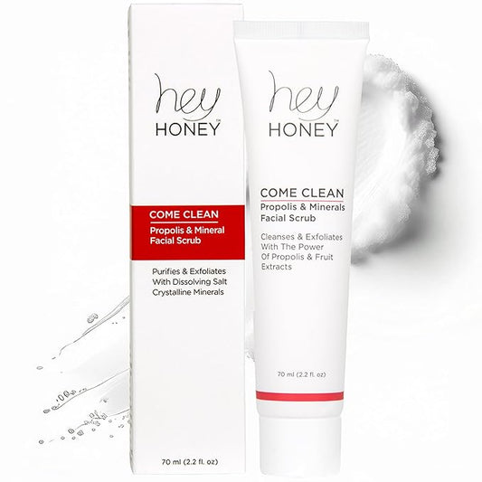 Hey Honey Skincare Propolis and Dead Sea Salt Microdermabrasion Facial Scrub For Sensitive Skin | Non-Abrasive Exfoliating Aimed Brighten Acne Scars, Remove Blackheads & Dead Skin Cells | 2.2 oz