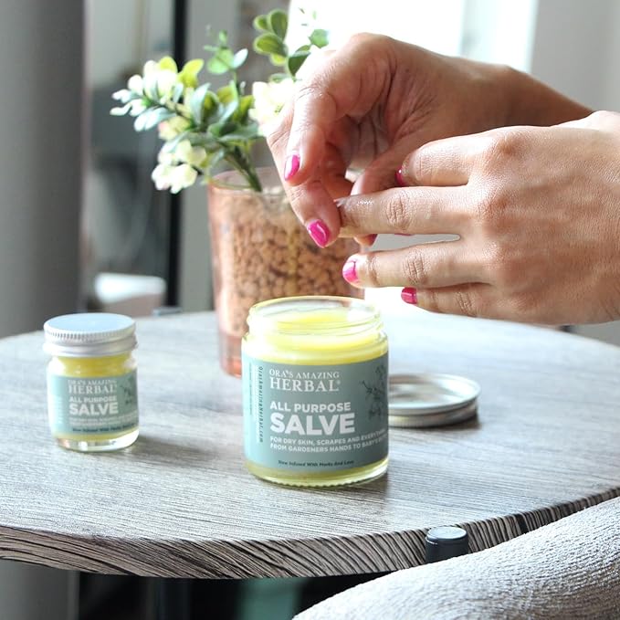 Ora's Amazing Herbal All Purpose Salve, Natural Healing Ointment, Tea Tree Balm, Comfrey Calendula Thyme Plantain, Hand Salve, Rash Cream, Dry Skin Repair, Itch Relief, 1 oz Glass Jar