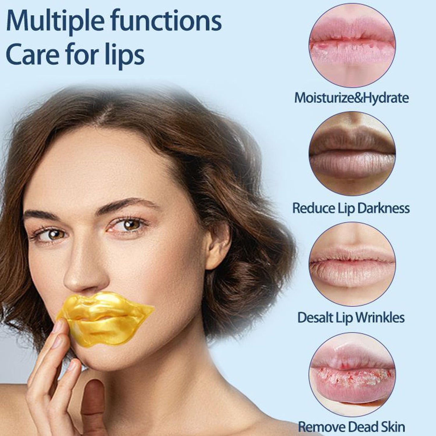 Blopuivo 32 Pairs Eye Masks & Lip Mask, 24K Collagen Under Eye Patches for Dark Circles and Puffy Eyes, Reduce Lip Wrinkles, Anti Chapped & Remove Lip Dead Skin, Nourishes the Lip & Eye Skin (Gold)