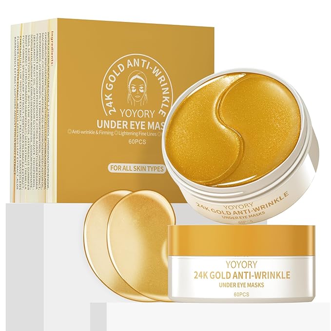 Under Eye Patches Masks - 24K Gold Eye Patch for Dark Circles & Puffy Eyesg,Fine Lines,Eye Bags Collagen Infused with Hyaluronic Acid Wrinkle Smoothing, Hydration & Firming Care (30 Pairs) Gold