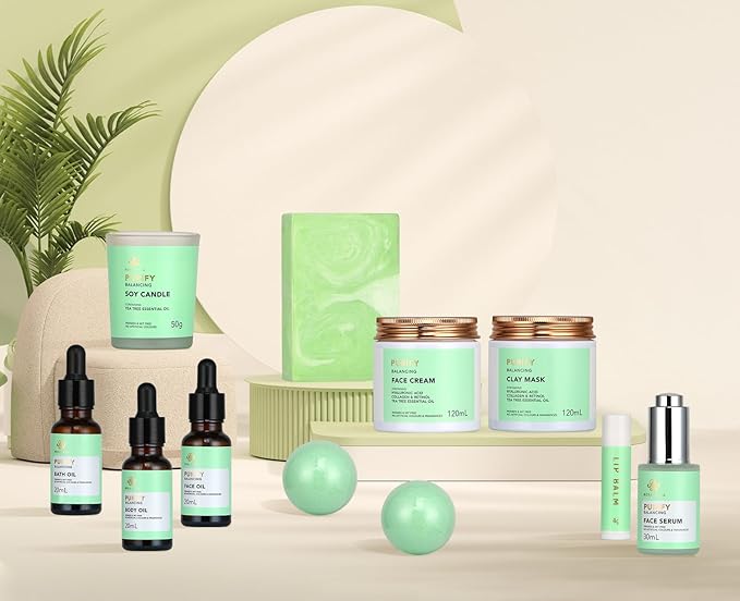 Facial Skin Care Set & Spa Kit - Gift for Men & Women Ideas, Self-care Relaxation Gifts, Skin Care Collection with Essential Oils, Hyaluronic Acid Serum, Vitamin E, Tea Tree, Dad, Mother's Day