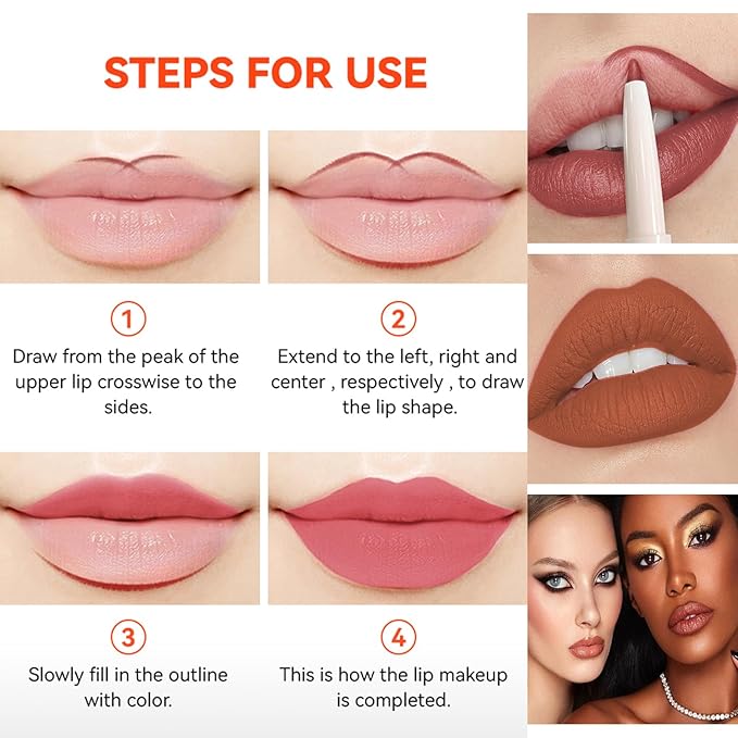 Light Pink Matte Lip Liner and Dark Lipstick Crayon Set, Velvet Long-Lasting Creamy Lip Liner Smudge-Proof Waterproof High Pigmented Lip Pencil Smooth Longwear Lip Liner For Women Makeup(#02)