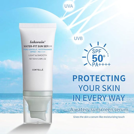 2PCS Centella Sunscreen SPF 50 - Long-Lasting Protection - No White Cast - Moisturizing & Non-Greasy - Centella Madagascar Sunscreen - Hyalu Cica Water-fit Sun Serum 50 ML for Face Body