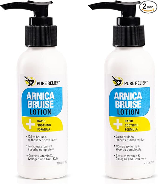 Arnica Bruise Relief Lotion for Bruising, Swelling, & Discoloration On Skin, Natural Skin Care Arnica Bruise Homeopathic Topical Bruise Cream W/Aloe Vera & Collagen, 4 Fl Oz (Pack of 2)