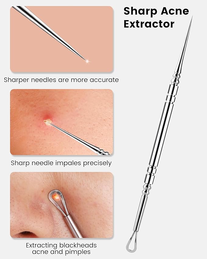 Pimple Popper Tool Kit - Boxoyx 6 Pcs Pore Prep Blackhead Remover Comedone Extractor Kit with Box for Quick and Easy Removal of Pimples, Blackheads, Zit Removing, Forehead,Facial and Nose (Silver)