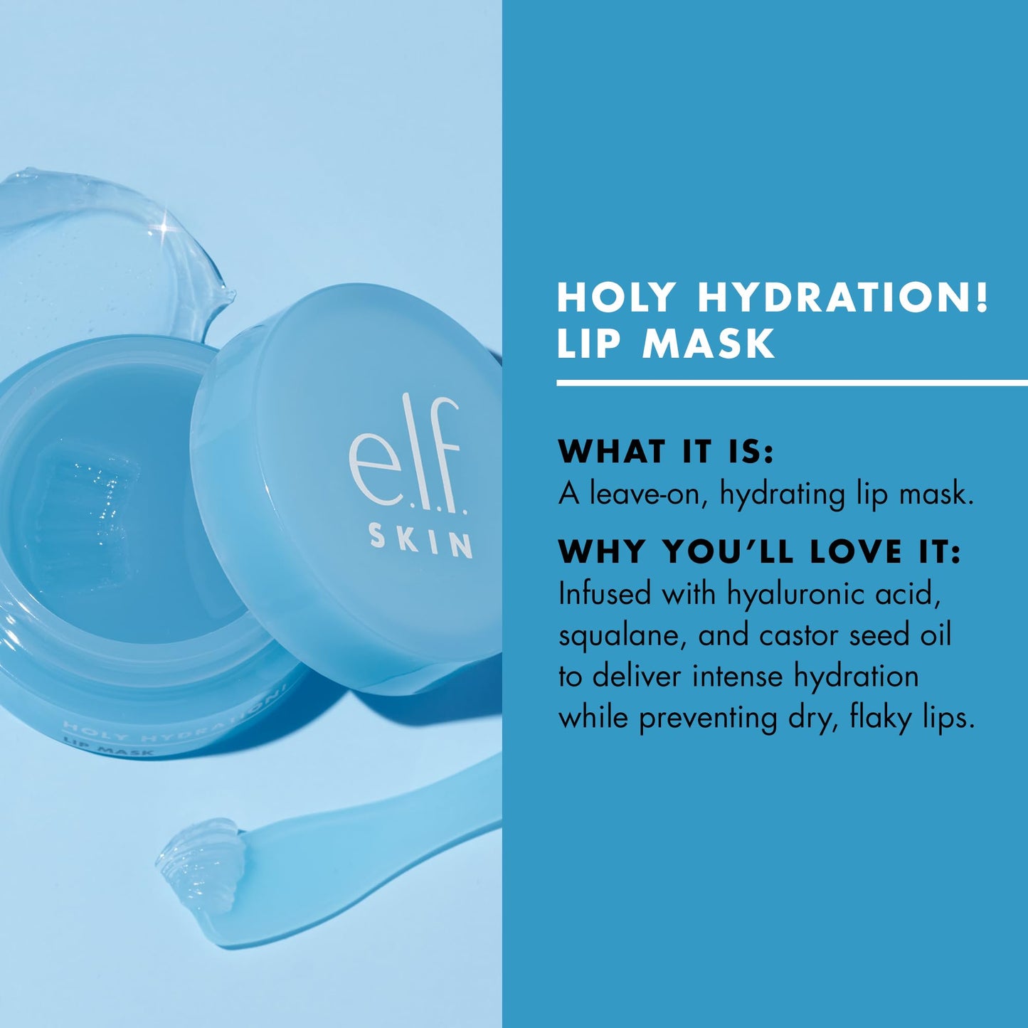 e.l.f. SKIN Holy Hydration! Lip Mask, Hydrating Lip Mask For A Softer & Smoother Pout, Infused With Hyaluronic Acid, Non-Sticky, Vegan & Cruelty-Free (pack of 1)