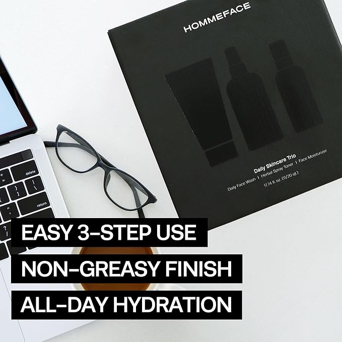 HommeFace Daily Trio Skin Care Set for Men, 3-Step Routine