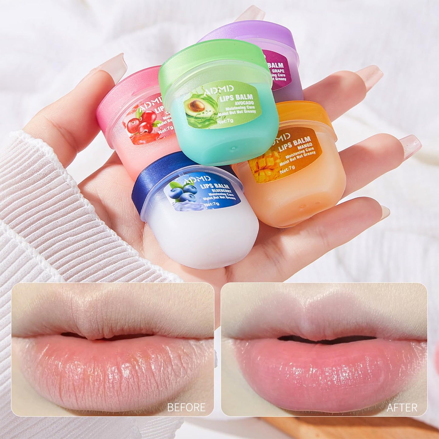 8 Pack Lip Mask Nourish and Hydrate Lip Mask Moisturizing Fruit Flavor Lip balm Set for Dry Cracked Lips Overnight Lip Treatment Reduce Lip Lines