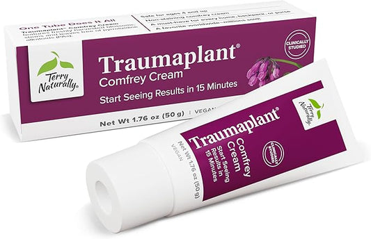 Terry Naturally Traumaplant Comfrey Cream - Non-Staining Herbal Cream - Clinically Studied and Free of Pyrrolizidine Alkaloids - for External Use Only - 1.76 oz