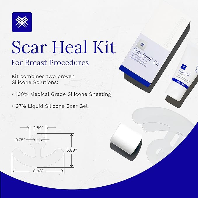 Rejuvaskin Scar Heal Kit for Breast Scars, Soften, Flatten, Reduce and Recover, Silicone Sheeting, RejuvaSil Gel & Medical Tape, Breast Anchor Pair