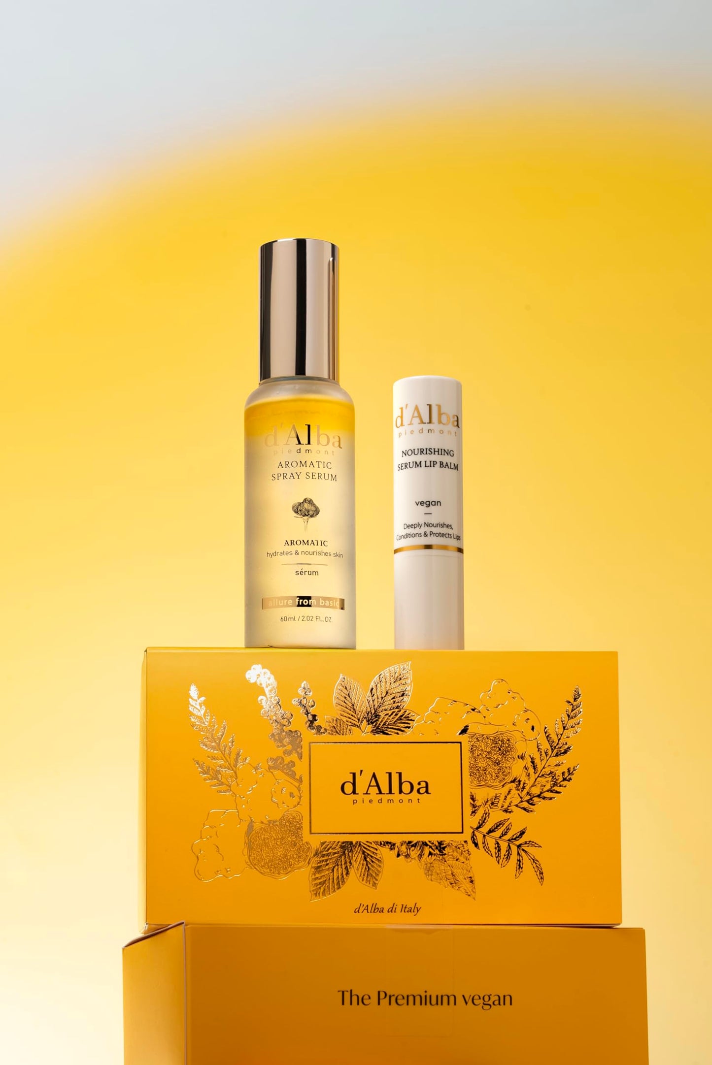 d'alba Piedmont White Truffle Vegan Gift Set, First Aromatic Spray Serum and Nourishing Lip Balm 35g – Deep Hydration & Antioxidant Care, Vegan Facial Mist & Lip Treatment Duo, Hypoallergenic