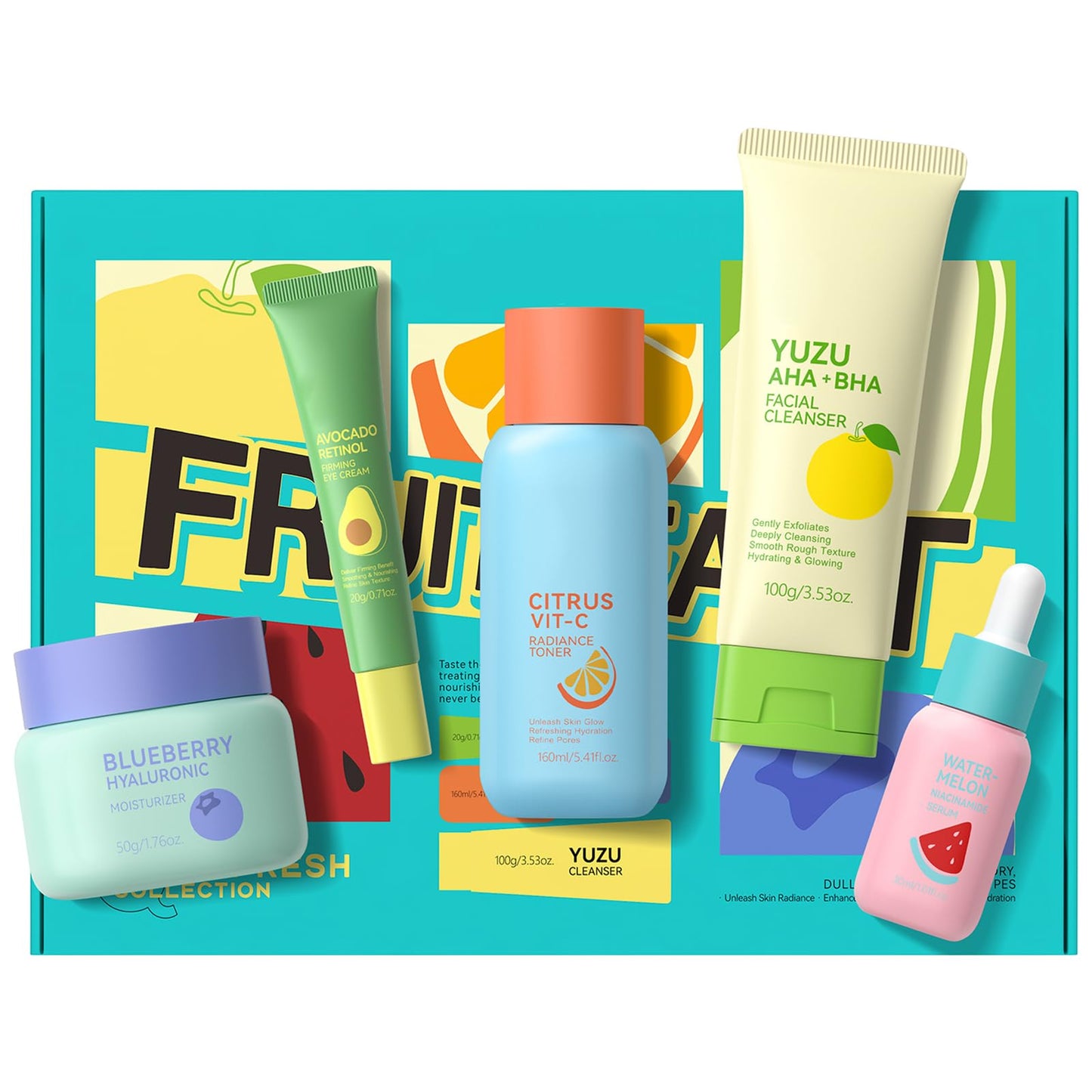 Fruit Korean Style Skin Care Sets, Skin Care for Women Teens Girls, Beauty Skincare Routine Gift Sets, with Facial Cleanser, Toner, Serum, Eye Cream, Moisturizer, Hydrates, Smoothes, Evens Skin tone