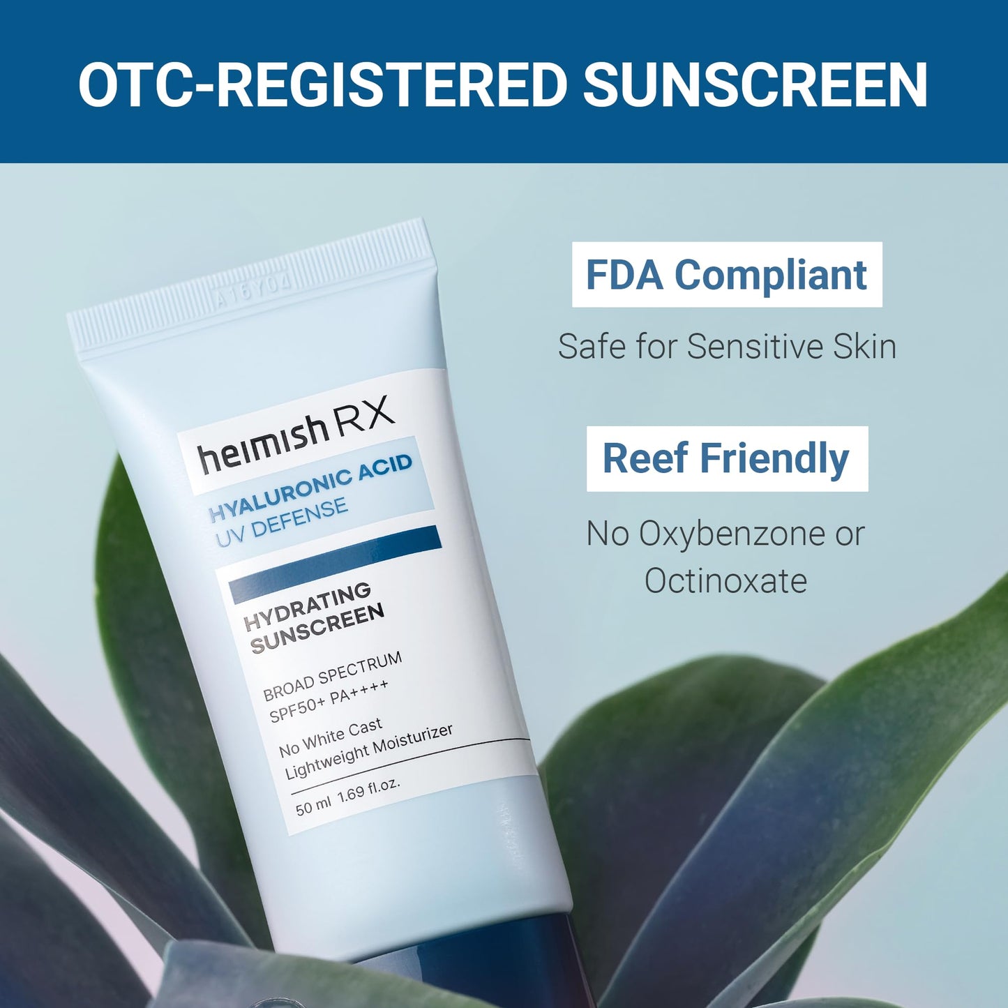 HEIMISH RX Hyaluronic Acid Hydrating Sunscreen - Daily Sunscreen For Face, SPF Face Moisturiser, Broad Spectrum SPF 50, No White Cast, Lightweight, Fast-absorbing, Korean Skincare, 50ml (1.69 fl. oz)