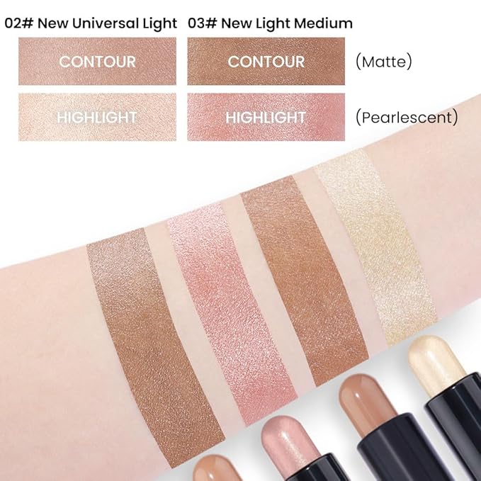 Kaely 2Pcs Cream Bronzer Highlighter Stick,Face Shaping Contouring Shades Makeup,02+03