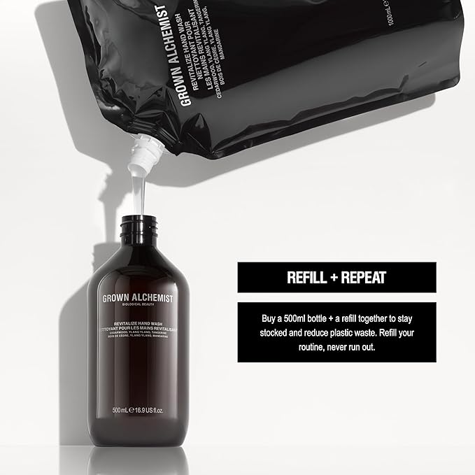 Grown Alchemist Revitalize Hand Wash Bundle:Cedarwood, Ylang Ylan, Tangerine. Gentle Hand Soap Hydrates & Cleanses. (Pump 500mL + Refill 1L).