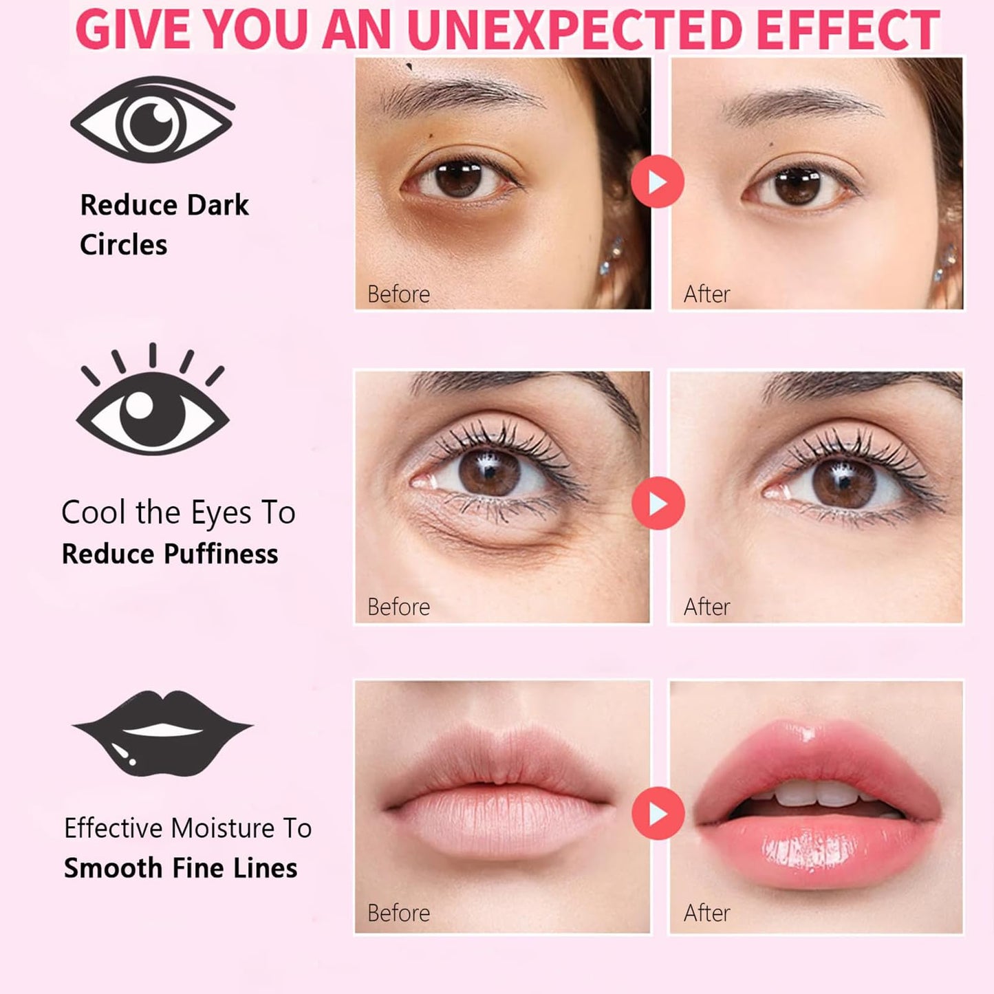Felico 30Pcs Lip Mask Under Eye Masks Patches,Crystal Collagen Hydrating Moisturizing Smoothing Lips Gel Pads for Puffy Eyes Bags,Dark Circles,Puffiness,Fine Lines,Wrinkles,Anti-Aging Hyaluronic Acid
