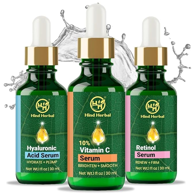 Improved Vitamin C Hyaluronic Acid Retinol Serum Set of 3 (1 Fl Oz each) Brightening, Face Firming, Hydrating Skincare Routine Kit, Anti Wrinkle, Dark Circle Remover Unisex Facial Care Kit