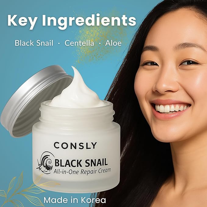 CONSLY_Black Snail All-In-One Repair Cream, Regenerating Moisturizer, Reduces Wrinkles, Improves Texture, Deeply Hydrating, For All Skin Types, 70ml
