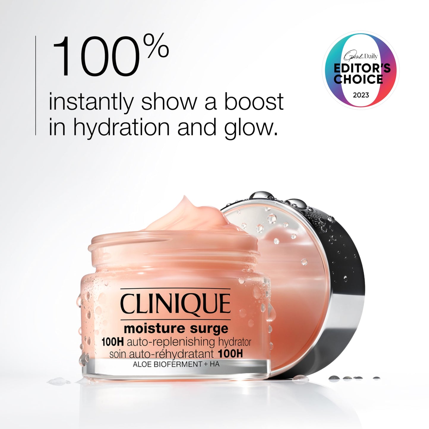 Clinique Moisture Surge 100H Auto-Replenishing Hydrator Oil Free Face Moisturizer | With Hyaluronic Acid, Aloe Bioferment and Vitamins C + E | Hydrating + Moisturizing, Mini Travel Size, 0.5 Fl Oz