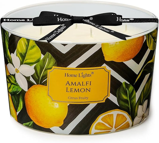 HomeLights Large jar Candle | 4-Wick Long-Lasting Scented Candles, 18oz Natural Soy Wax Candle for Home Scented, Eclectic Mixed Styles Gifts for Women & Men, Amalfi Lemon