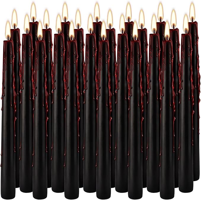 24 Pcs 10 Inch Vampire Blood Taper Candles Vampire Blood Candle, Ritual Spell Unscented Candle Halloween Spooky Decor for Haunted House, Gothic Theme Party.