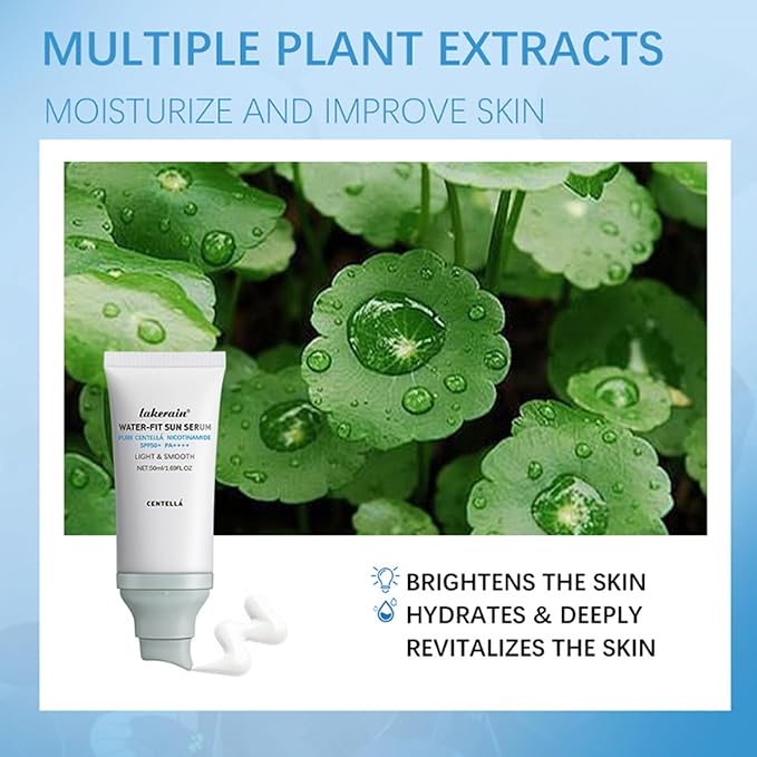 2PCS Centella Sunscreen SPF 50 - Long-Lasting Protection - No White Cast - Moisturizing & Non-Greasy - Centella Madagascar Sunscreen - Hyalu Cica Water-fit Sun Serum 50 ML for Face Body
