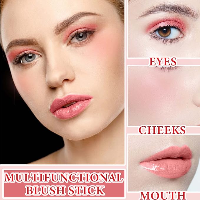 Cream Contour Blush Stick,Long Lasting Waterproof Blush Stick for Women（Pink）