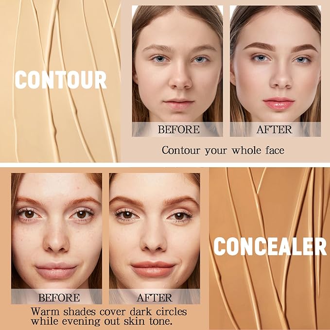 6 Colors Concealer Palette with Brush,Full Coverage,Cream Contouring Marks Scars