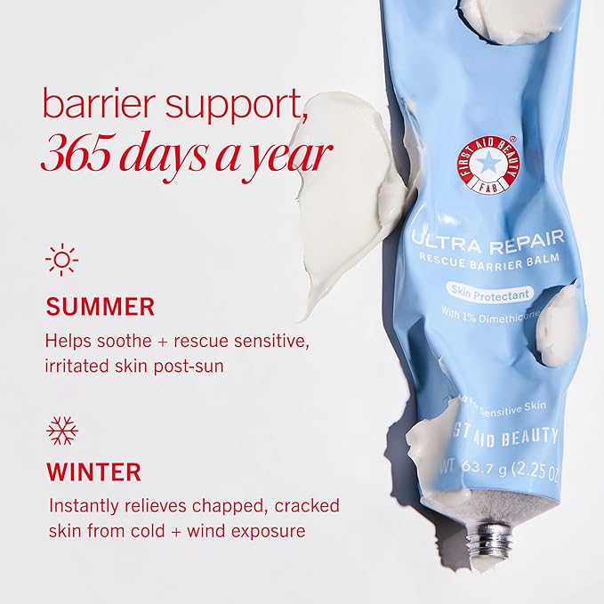 First Aid Beauty - Ultra Repair Rescue Barrier Balm, Deep Hydrating Skin Barrier Mask with 1% Dimethicone, Visible 24-Hour Relief for Dry, Cracked & Chapped Skin, Safe for Sensitive Skin, 2.25 oz