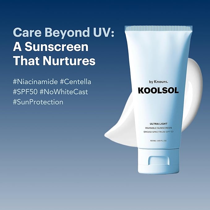 by Knours Ultra-Light Invisible Sunscreen Broad Spectrum SPF 50, Moisturizing for All Skin Types, Korean Innovation, 50ml/1.69 fl. oz.