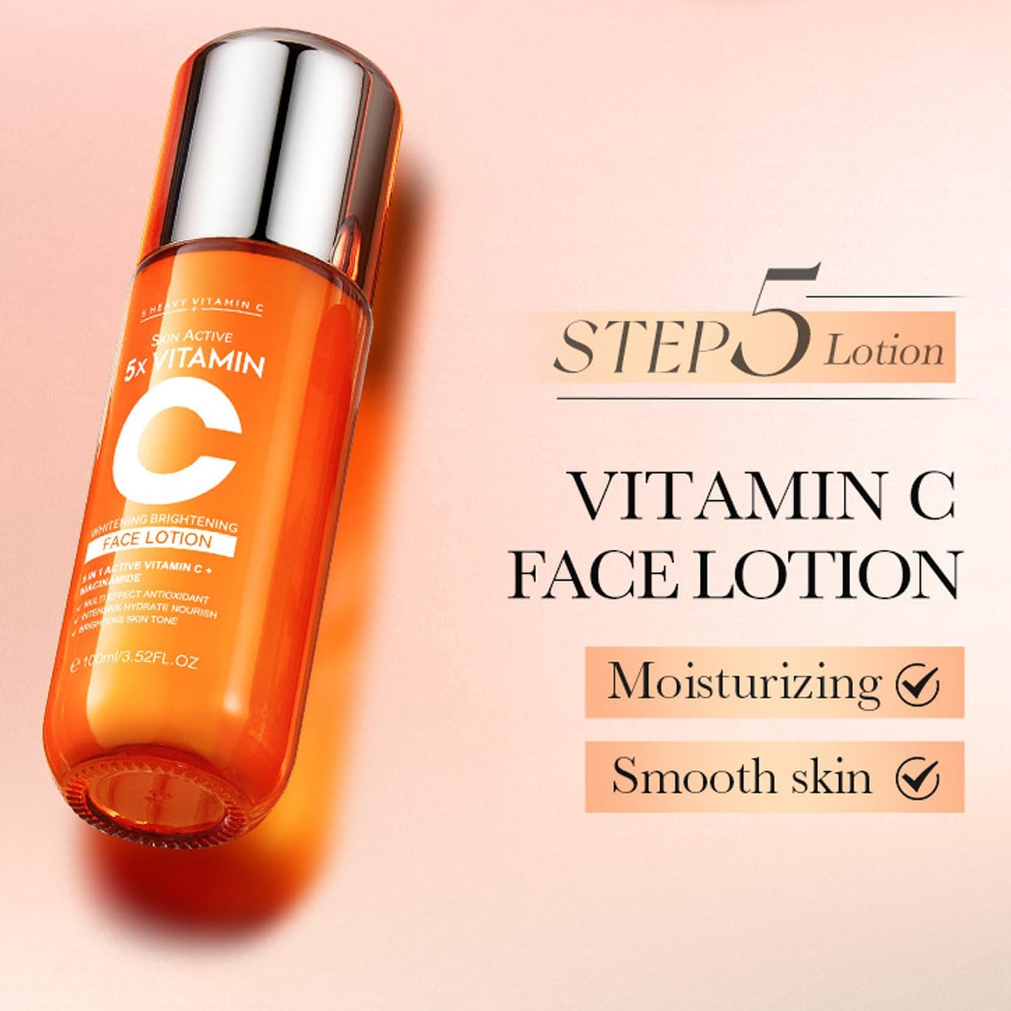 5x Vitamin C Toner Set, Korean 5 in 1 Active Vitamin C + Niacinamide Skin Care Set - Face Toner/Cleanser/Serum/Lotion/Cream/Eye Cream