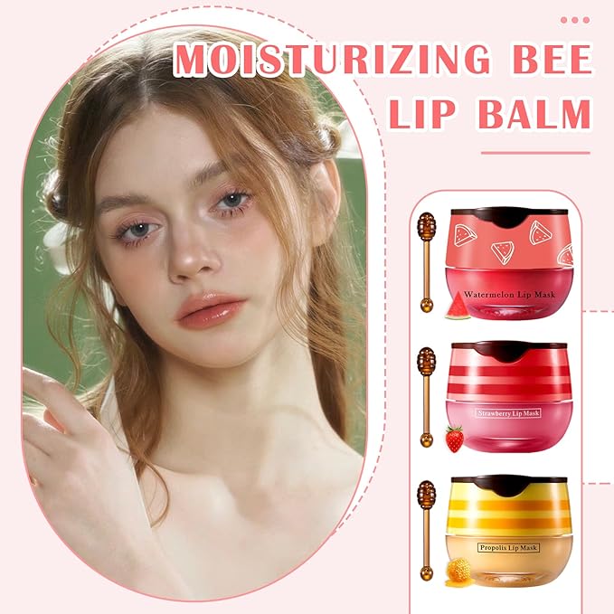 CAHIUYOA 3PCS Bee Lip Balm Honey Sleeping