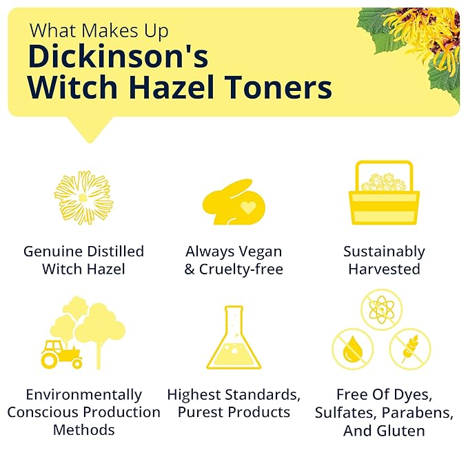 Dickinson's Original Witch Hazel Brightening Toner + Serum with Grapefruit | 100% Natural Distilled Witch Hazel | Alcohol-Free | Gently Exfoliates & Tones Skin | Refines Pores| 4 Fl Oz