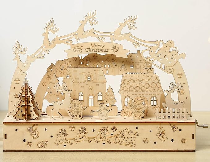 3D Wooden Puzzles for Adults 35pcs LED Light Xmas Theme DIY Wooden Assembly Kit for Teens Home Decor