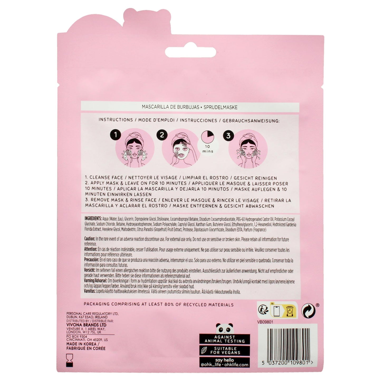 Oh K! Bubble Sheet Mask - Grapefruit - Korean Face Mask Sheet - Facial Skin Care Products - Clean Korean Skincare - Hydrating Face Sheets - 1 Pc