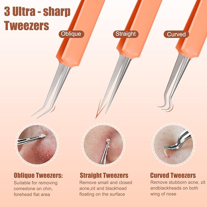 MORGLES Blackhead Remover Tools, 15 Pcs Pimple Popper Tool Kit Comedone Pimple Extractor for Blackhead Blemish Zit Removing with Metal Case 2024 Latest