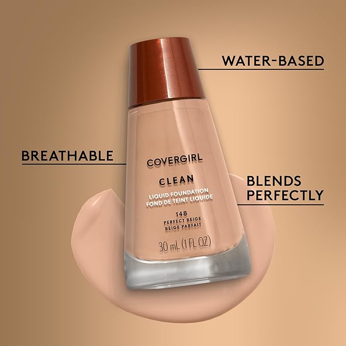 COVERGIRL Clean Liquid Foundation, Perfect Beige 148, Pack of 1