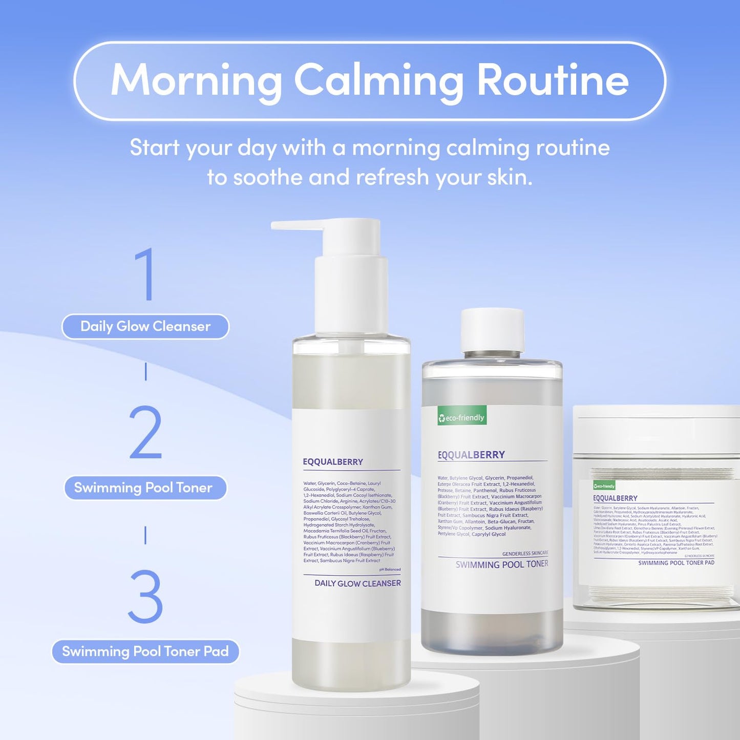 EQQUALBERRY pH Balanced Daily Glow Gel Cleanser 7.1 fl oz. 210ml Moisturizing finish, Gentle Gel Cleaning, Korean Skincare EWG Green