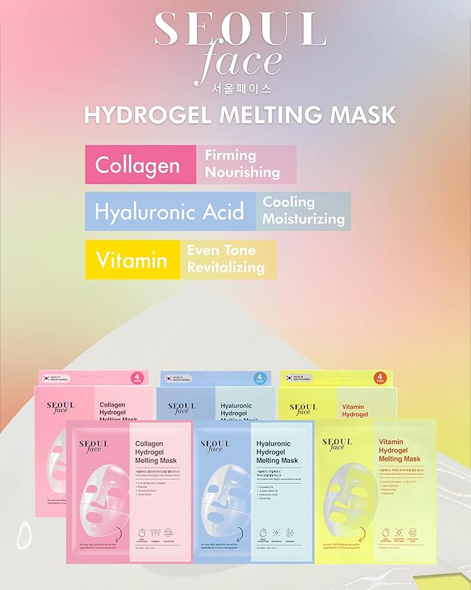 DERMAL Vitamin Hydrogel Melting Jelly Gel Mask 4ea - Korean Overnight Face Mask with Vitamin Complex - Anti Aging & Evens Skin for Radiant Skin - Korean Skincare