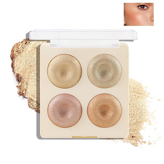 Boobeen 4 Color Highlighter Makeup Palette, Face Baked and Glowing