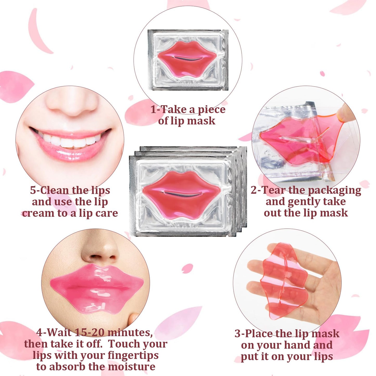 30PCS Moisturizing Lip Mask - Pink Lip Patches for Spa Daily Labial Masks Skincare Hydrating to Reduce Wrinkles Dryness Anti-wrinkle Lightens