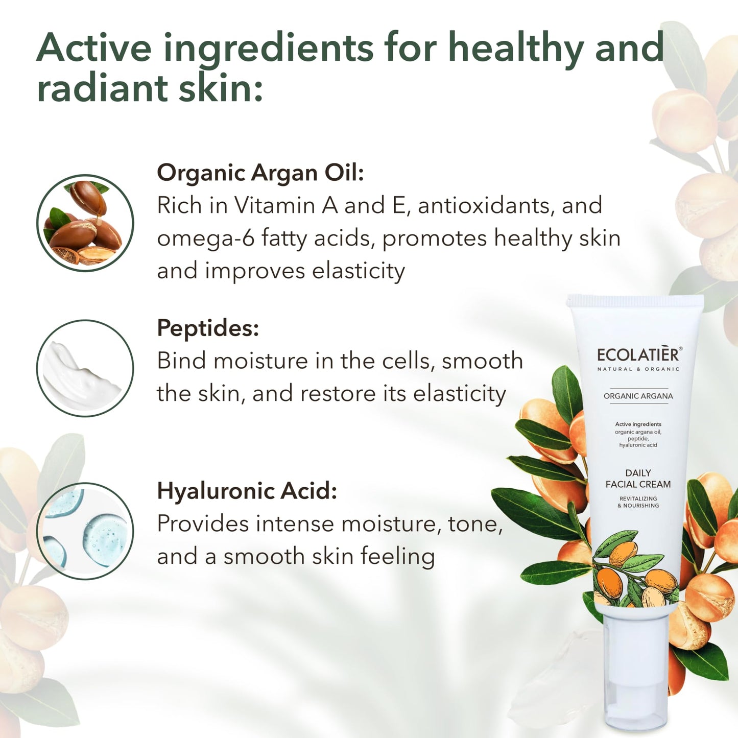 ECOLATIÈR Shower Oil, Facial Foam Cleanser & Daily Facial Cream - Revitalizing & Nourishing Organic Argana Bundle - Hydrating, Anti-Aging & Skin Elasticity Boost Care Set