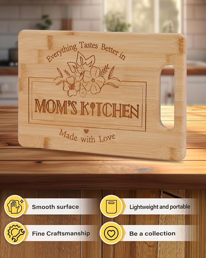 Gifts for Mom 11x7 inch, Mother's Day Mom Birthday Gifts from Daughters Son, Bamboo Cutting Board for Mother